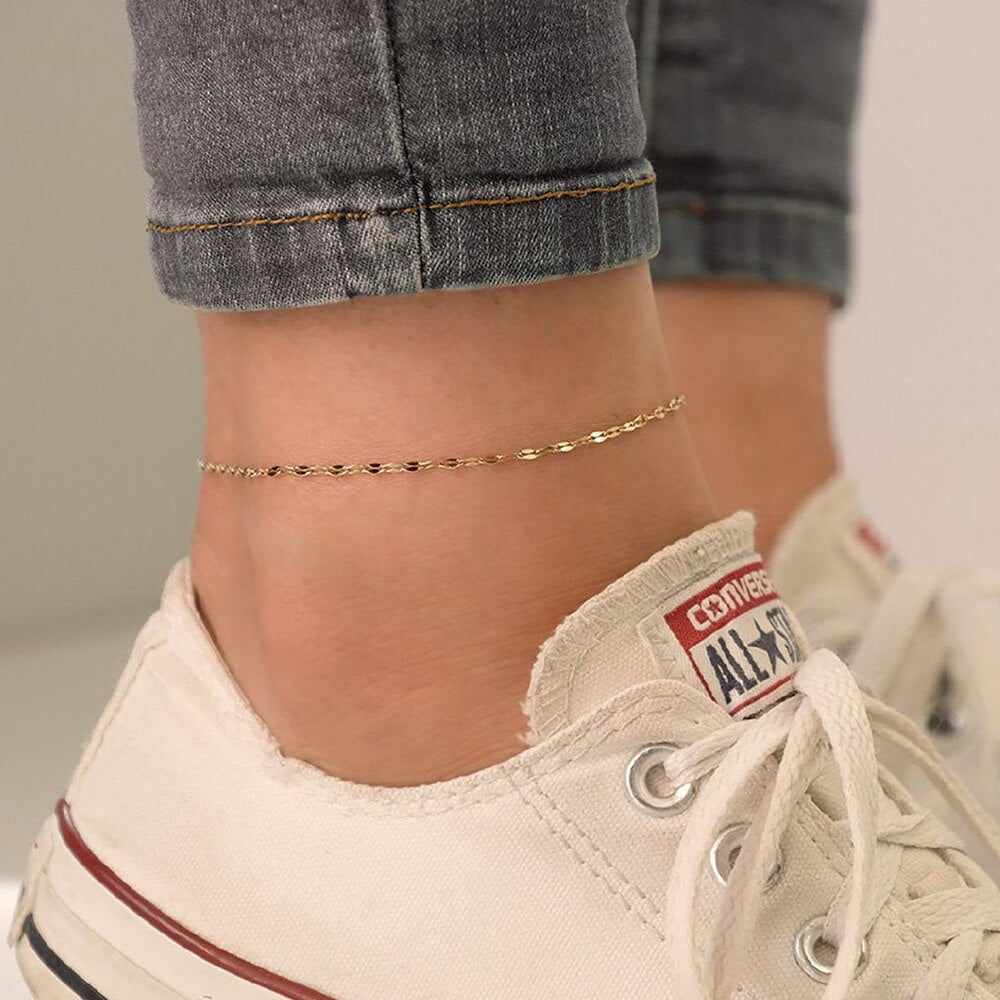 Emanco Stainless Steel Fish Lips Chain Anklet for Women Summer Beach Foot Jewelry on the Leg Minimalist Anklets Female