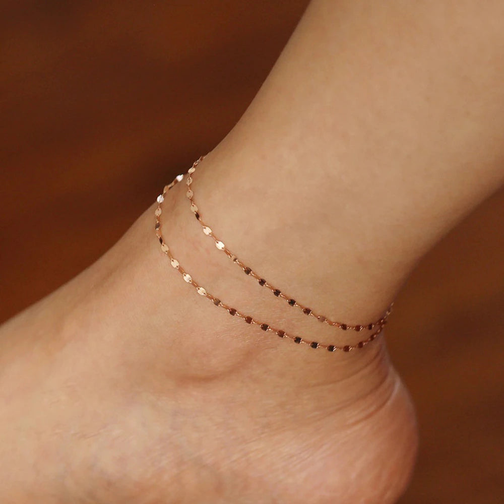 Emanco Stainless Steel Fish Lips Chain Anklet for Women Summer Beach Foot Jewelry on the Leg Minimalist Anklets Female